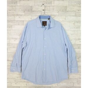 Men's James Tattersall London Blue Check Button Down Shirt XL 17 17-1/2‎ 32/33